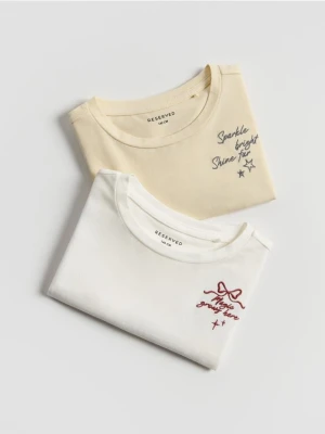 Reserved - Bawełniany t-shirt z haftem 2 pack - wielobarwny