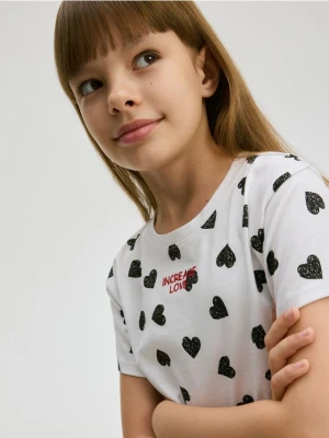 Reserved - Bawełniany T-shirt z haftem - biały