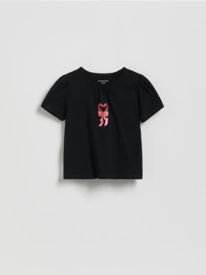 Reserved - Bawełniany T-shirt z haftem - czarny