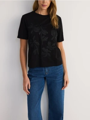 Zdjęcie produktu Reserved - Bawełniany T-shirt z haftem - czarny