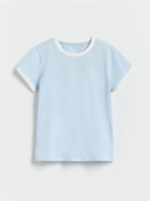 Zdjęcie produktu Reserved - Bawełniany T-shirt z haftem - jasnoniebieski