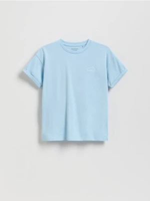 Reserved - Bawełniany t-shirt z haftem - jasnoniebieski