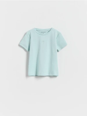 Reserved - Bawełniany T-shirt z haftem - jasnoniebieski
