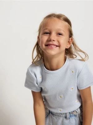 Reserved - Bawełniany t-shirt z haftem - jasnoniebieski