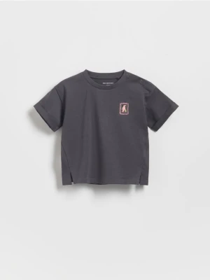 Reserved - Bawełniany T-shirt z haftem - jasnoszary