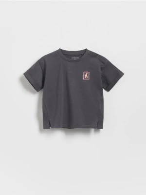 Reserved - Bawełniany T-shirt z haftem - jasnoszary