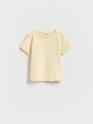 Reserved - Bawełniany t-shirt z haftem - jasnożółty