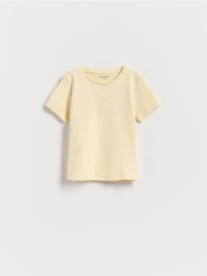 Reserved - Bawełniany T-shirt z haftem - jasnożółty