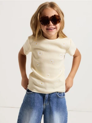 Reserved - Bawełniany t-shirt z haftem - jasnożółty