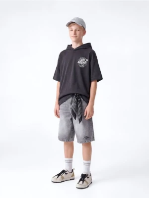 Reserved - Bawełniany t-shirt z kapturem - czarny