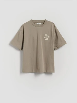 Reserved - Bawełniany t-shirt z nadrukiem - beżowy