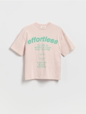 Reserved - Bawełniany t-shirt z nadrukiem - beżowy