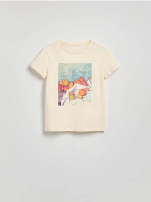 Reserved - Bawełniany t-shirt z nadrukiem - beżowy