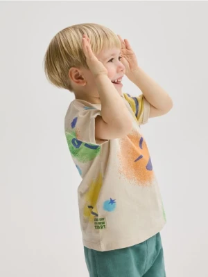 Reserved - Bawełniany t-shirt z nadrukiem - beżowy