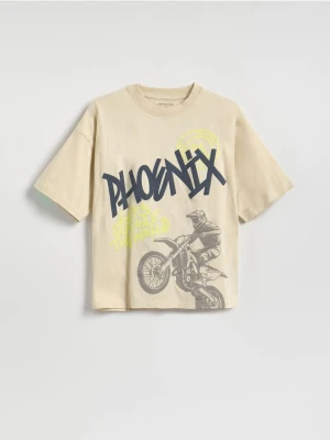 Reserved - Bawełniany t-shirt z nadrukiem - beżowy