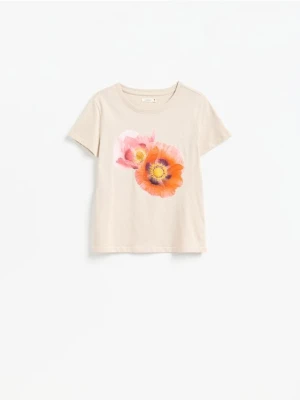 Reserved - Bawełniany t-shirt z nadrukiem - beżowy