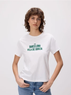 Reserved - Bawełniany t-shirt z nadrukiem - biały
