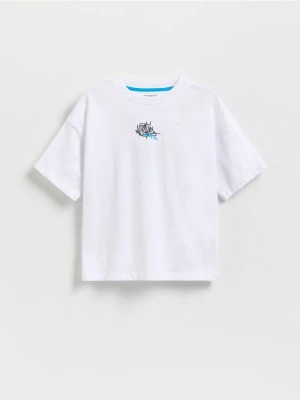 Reserved - Bawełniany t-shirt z nadrukiem - biały