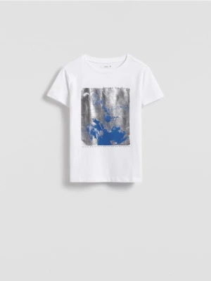 Reserved - Bawełniany t-shirt z nadrukiem - biały