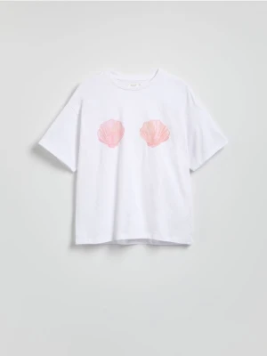 Reserved - Bawełniany t-shirt z nadrukiem - biały