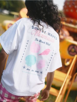 Reserved - Bawełniany t-shirt z nadrukiem - biały