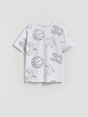 Reserved - Bawełniany t-shirt z nadrukiem - biały
