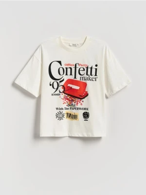 Reserved - Bawełniany t-shirt z nadrukiem - biały