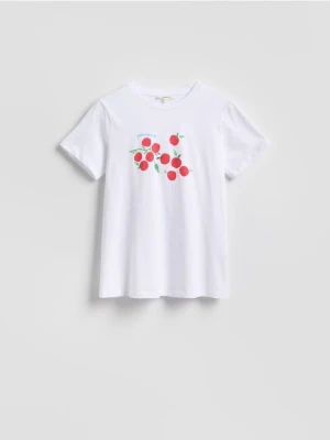 Reserved - Bawełniany t-shirt z nadrukiem - biały