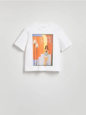 Reserved - Bawełniany t-shirt z nadrukiem - biały