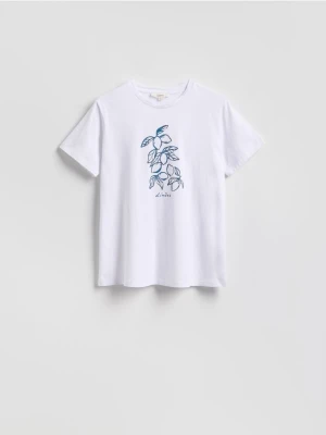 Reserved - Bawełniany t-shirt z nadrukiem - biały