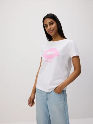 Reserved - Bawełniany t-shirt z nadrukiem - biały