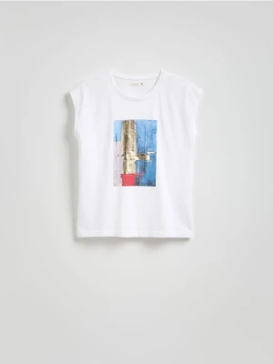 Reserved - Bawełniany t-shirt z nadrukiem - biały