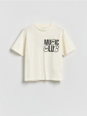 Reserved - Bawełniany t-shirt z nadrukiem - biały
