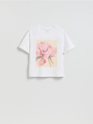 Reserved - Bawełniany t-shirt z nadrukiem - biały