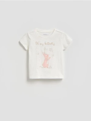 Reserved - Bawełniany t-shirt z nadrukiem - biały