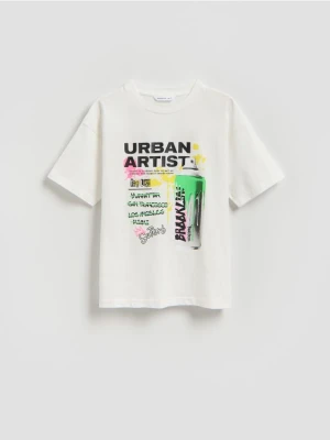 Reserved - Bawełniany t-shirt z nadrukiem - biały