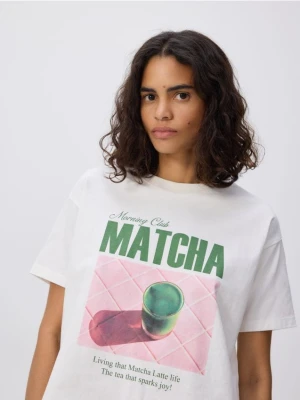 Reserved - Bawełniany t-shirt z nadrukiem - biały