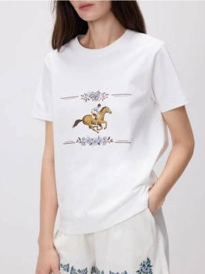 Reserved - Bawełniany t-shirt z nadrukiem - biały