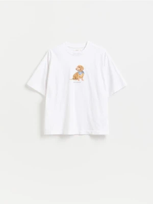 Reserved - Bawełniany t-shirt z nadrukiem - biały