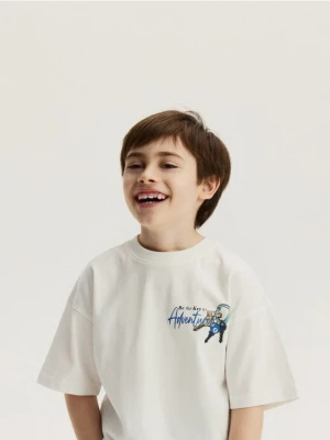Reserved - Bawełniany t-shirt z nadrukiem - biały