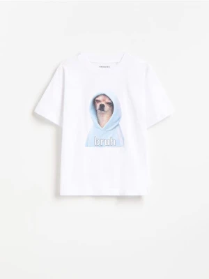 Reserved - Bawełniany t-shirt z nadrukiem - biały