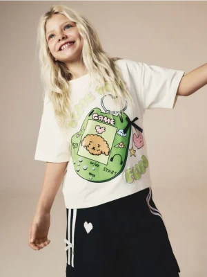 Zdjęcie produktu Reserved - Bawełniany t-shirt z nadrukiem Boffie & Poko - kremowy