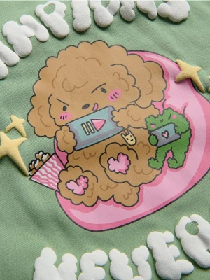 Reserved - Bawełniany t-shirt z nadrukiem Boffie & Poko - oliwkowy