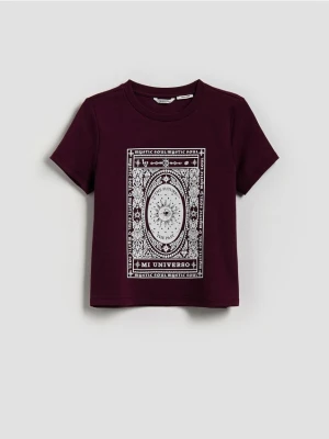 Reserved - Bawełniany t-shirt z nadrukiem - bordowy
