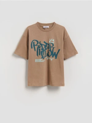 Reserved - Bawełniany t-shirt z nadrukiem - brązowy