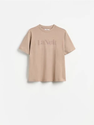 Reserved - Bawełniany t-shirt z nadrukiem - brązowy