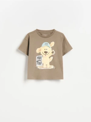 Reserved - Bawełniany t-shirt z nadrukiem - brązowy