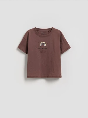 Reserved - Bawełniany t-shirt z nadrukiem - ciemnofioletowy