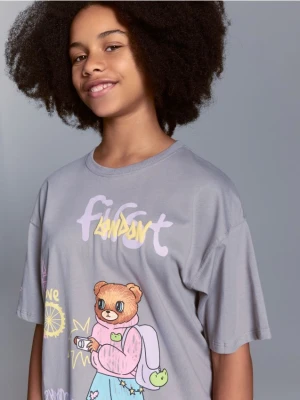 Reserved - Bawełniany t-shirt z nadrukiem - ciemnoszary