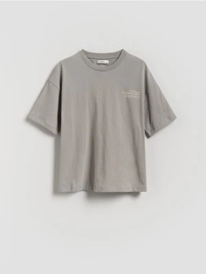 Reserved - Bawełniany t-shirt z nadrukiem - ciemnoszary